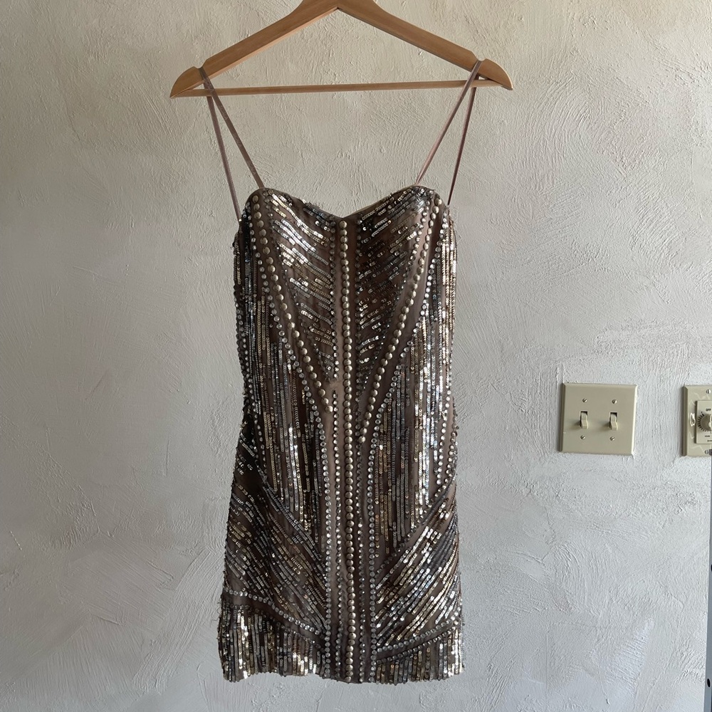 SCALA SEQUIN BEADED STRAPLESS MINI DRESS PROM PAGEANT | Size 2